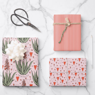 Feuille De Papier Cadeau Valentines roses Aloe Succulents Grandes Coeurs