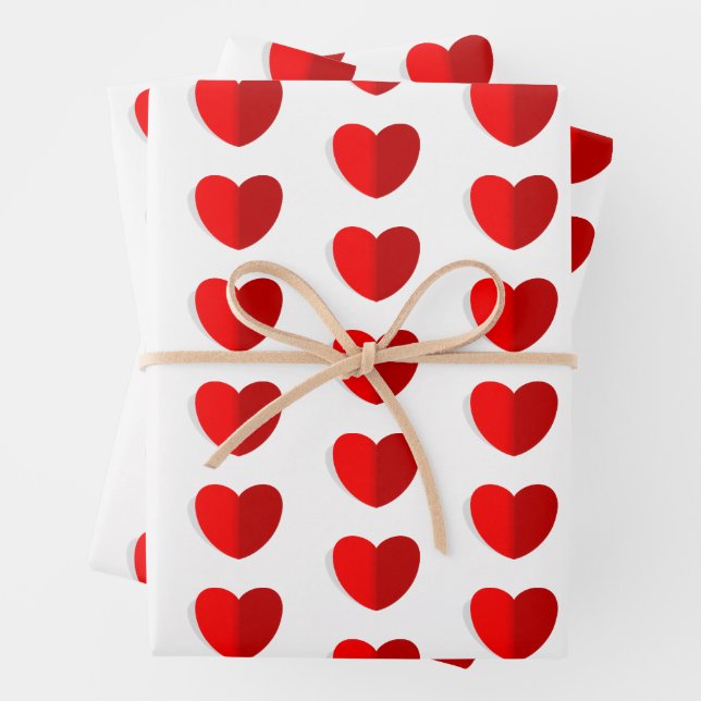 Feuille De Papier Cadeau Valentines Rouge Coeur Motif Blanc (En situation)
