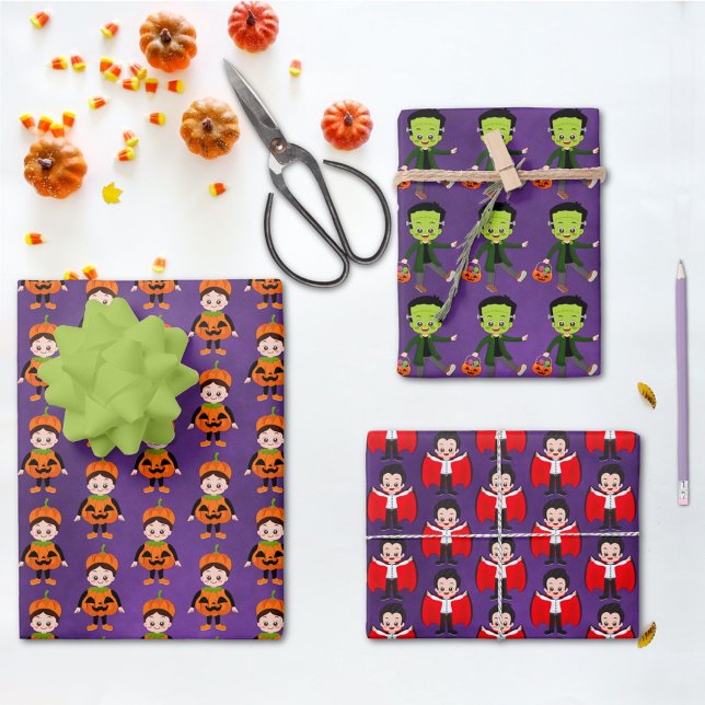 Feuille De Papier Cadeau Vampire d'Halloween pour enfants, Citrouille & Fra (Créateur téléchargé)