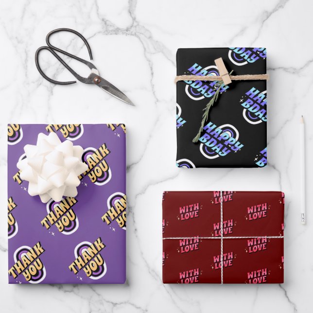Feuille De Papier Cadeau Various Greeting wrapping paper set of 3 (Recto)