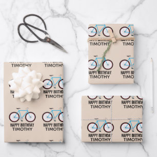 Feuille De Papier Cadeau Vélo Conception Vélo Anniversaire Nom personnalisé