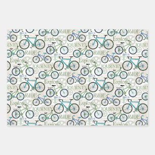 Feuille De Papier Cadeau Vélo Voyage bleu et blanc