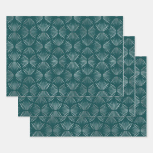Feuille De Papier Cadeau Ventilateur Art déco Turquoise et argenté