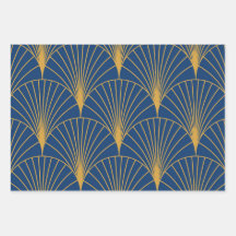 Ventilateurs géométriques dorés Art déco sur Navy 