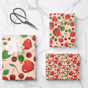 Feuille De Papier Cadeau Verger rouge rétro Motif plat