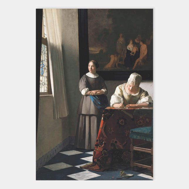 Feuille De Papier Cadeau Vermeer - Lady Écrire une lettre avec sa bonne (Créateur téléchargé)
