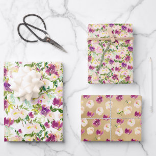 Feuille De Papier Cadeau Verre d'or floral couleur rose pâle
