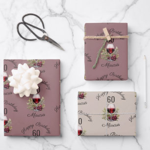 Feuille De Papier Cadeau Verre rouge Olive Aquarelle 50e anniversaire