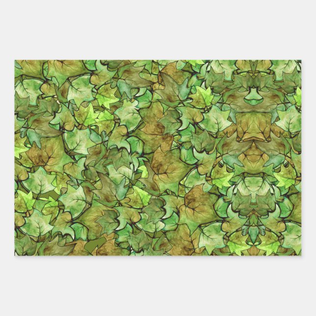 Feuille De Papier Cadeau Vert anglais Ivy Nature Motif d'aquarelle (Devant)