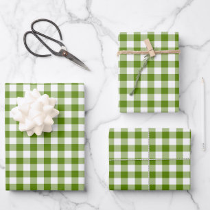 Feuille De Papier Cadeau Vert Avocat Carreaux Gingham Couleur Rétro