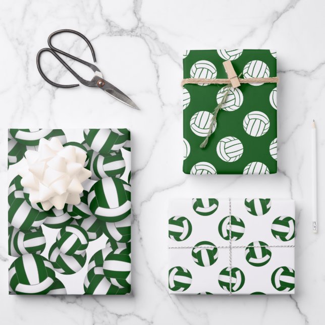 Feuille De Papier Cadeau vert blanc 3 pc coordination volleball (Recto)