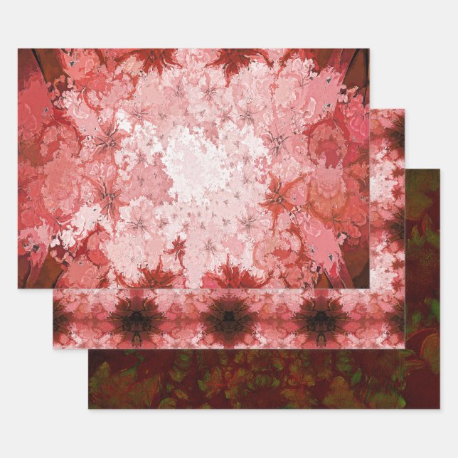 Feuille De Papier Cadeau Vert blanc rouge Abstrait Élégant Belle flore (Lot)