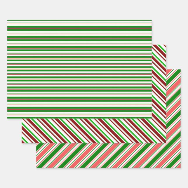 Feuille De Papier Cadeau Vert, Blanc, Rouge Lignes à thème Noël Motif (Lot)