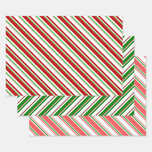 Feuille De Papier Cadeau Vert, Blanc, Rouge Style de Noël rayures