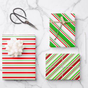 Feuille De Papier Cadeau Vert, Blanc, Rouge Style de Noël rayures
