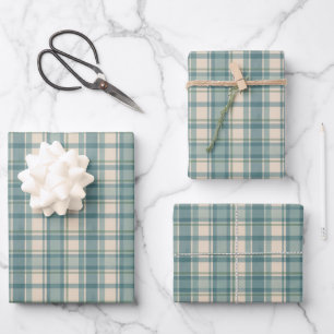 Feuille De Papier Cadeau Vert Bleu Beige Carreaux Anniversaire Hommes Fête 