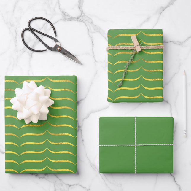 Feuille De Papier Cadeau Vert clair et or (Recto)