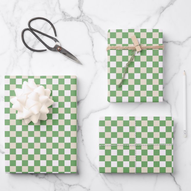 Feuille De Papier Cadeau Vert Classique, Beige, Blanc Plaid (Recto)