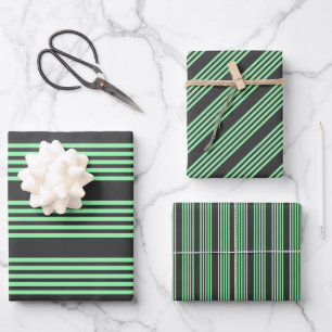 Feuille De Papier Cadeau Vert et charbon de bois cinq bandes motif