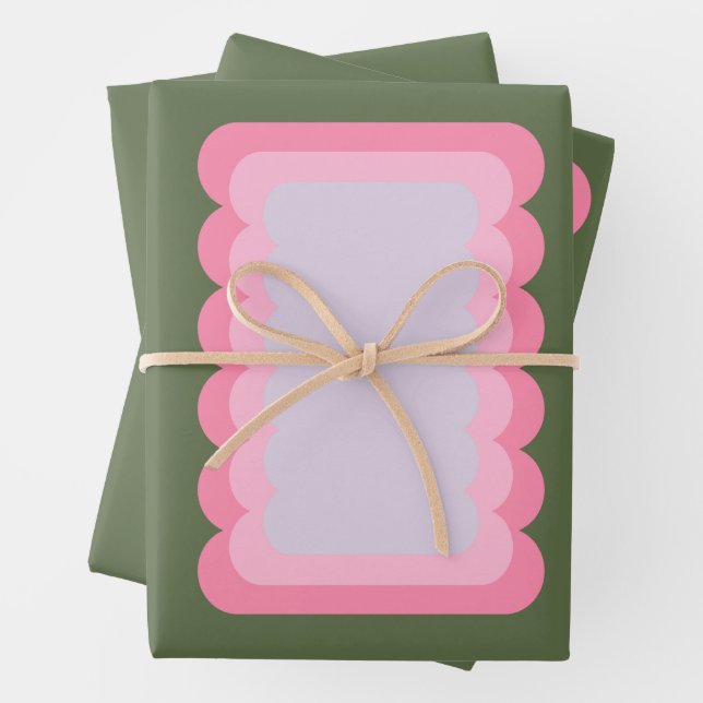 Feuille De Papier Cadeau Vert Et Rose De Forme Vastes Rétro (En situation)