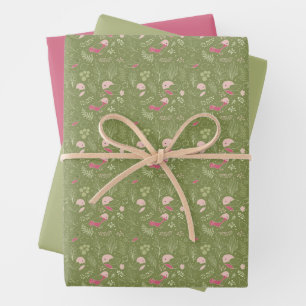 Feuille De Papier Cadeau Vert et rose mignon Oiseau Douche pour bébéPapier 