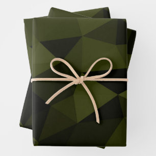 Feuille De Papier Cadeau Vert foncé de l'armée noir motif de maille géométr