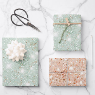 Feuille De Papier Cadeau Vert Menthe Faux Paillettes Anniversaire de Naissa