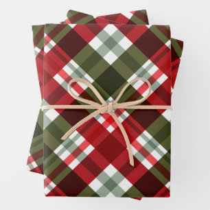 Feuille De Papier Cadeau Vert Noël classique, Rouge Blanc Plaid