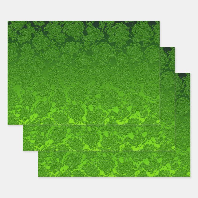 Feuille De Papier Cadeau Vert Noël Floral Succulent Motif Metallic  (Lot)