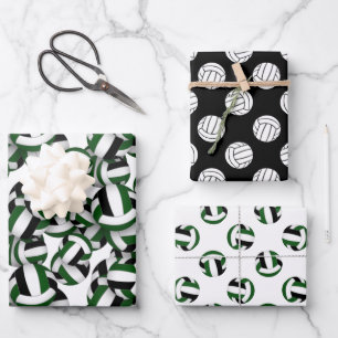 Feuille De Papier Cadeau vert noir 3 pc coordination motifs de volley-ball