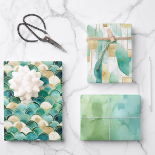 Feuille De Papier Cadeau Vert Or blanc Abstrait