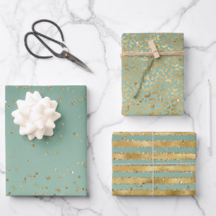 Feuille De Papier Cadeau Vert or Glitz Sparkhe Stripes Leopard