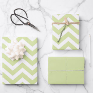 Feuille De Papier Cadeau Vert pastel et chevron blanc pour mariage et anniv
