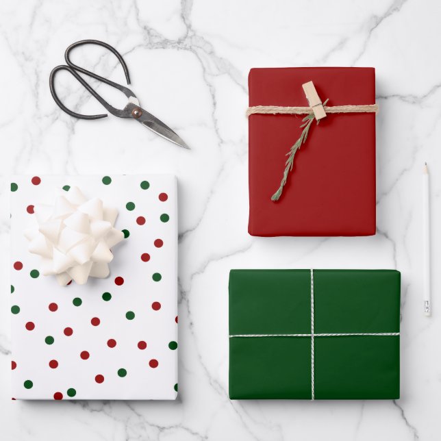 Feuille De Papier Cadeau Vert Rouge Confetti Polka Dot Noël (Recto)