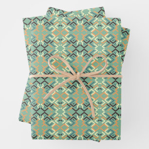 Feuille De Papier Cadeau Vert sauge de luxe géométrique tribal sans couture
