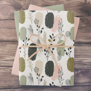 Feuille De Papier Cadeau Vert sauge rose capricieux motif feuillage