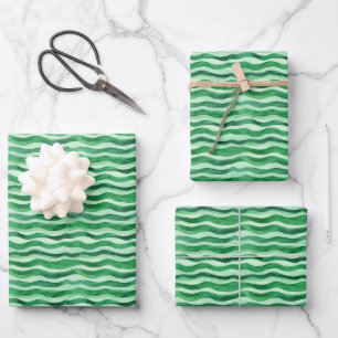Feuille De Papier Cadeau Vert sur Vert aquarelle vert Lignes ondulées