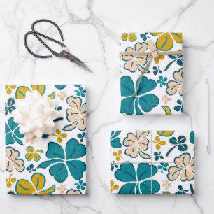 Feuille De Papier Cadeau Verte Lucky Shamrock Clover St Patrick`s Day Wra