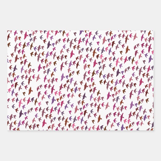 Feuille De Papier Cadeau Vestige d'oiseaux en rose et pourpre (Devant)