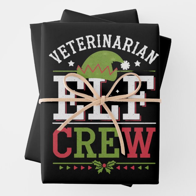 Feuille De Papier Cadeau Vétérinaire Elf de Noël Technicien vétérinaire (En situation)