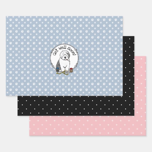 Feuille De Papier Cadeau Vétérinaire Vieux Anglais Sheepdog mou Se bien (Lot)