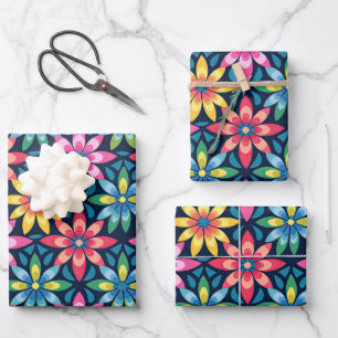 Feuille De Papier Cadeau Vibe Mod Daisies vintage 60s Imprimé
