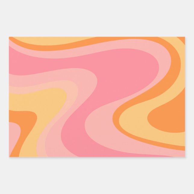 Feuille De Papier Cadeau Vibe rétro Abstrait Swirl 60s les années 70 rose e (Devant)
