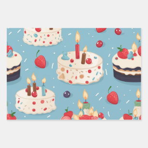 Feuille De Papier Cadeau Vibrant Joyeux gâteaux d'anniversaire Motif
