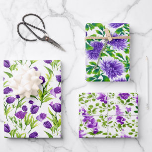 Feuille De Papier Cadeau Vibrant Lilac et Floral pourpre