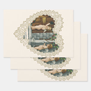 Feuille De Papier Cadeau Victorienne Saint-Valentin, Anges Vintages avec le