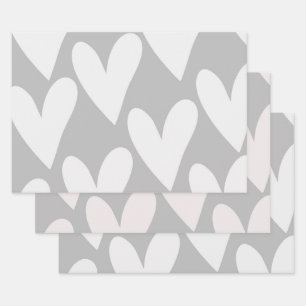 Feuille De Papier Cadeau Vieillir Avec Moi Aimer Grey White Hearts Mariage