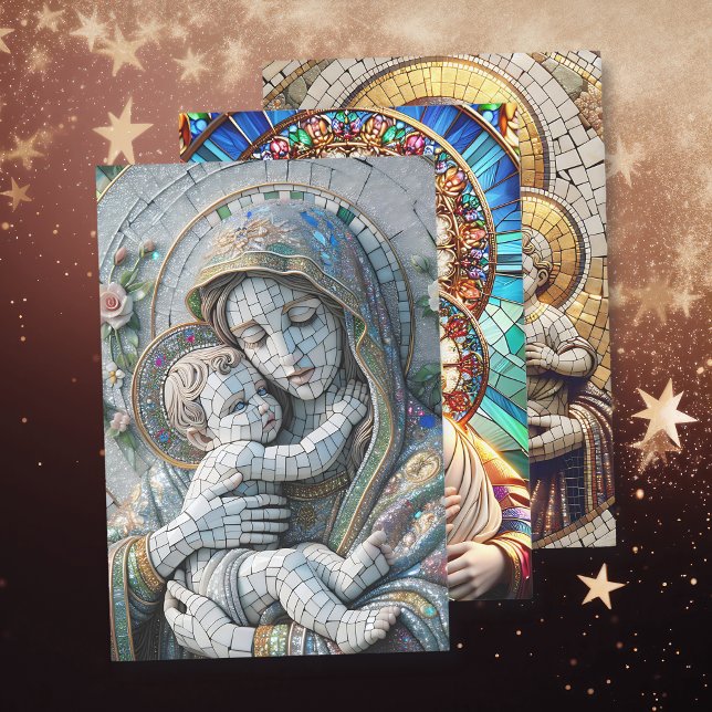 Feuille De Papier Cadeau Vierge Marie et bébé Jésus | Noël mosaïque (Créateur téléchargé)