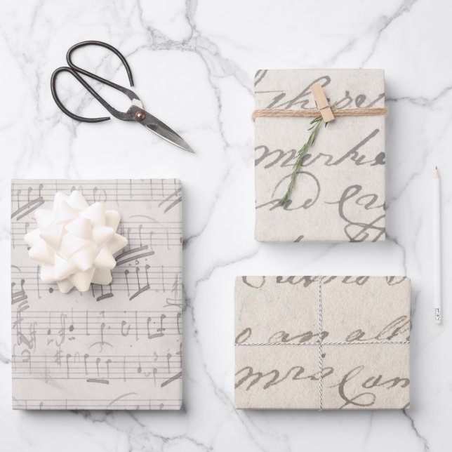 Feuille De Papier Cadeau Vieux Noël victorien Partition Script (Recto)