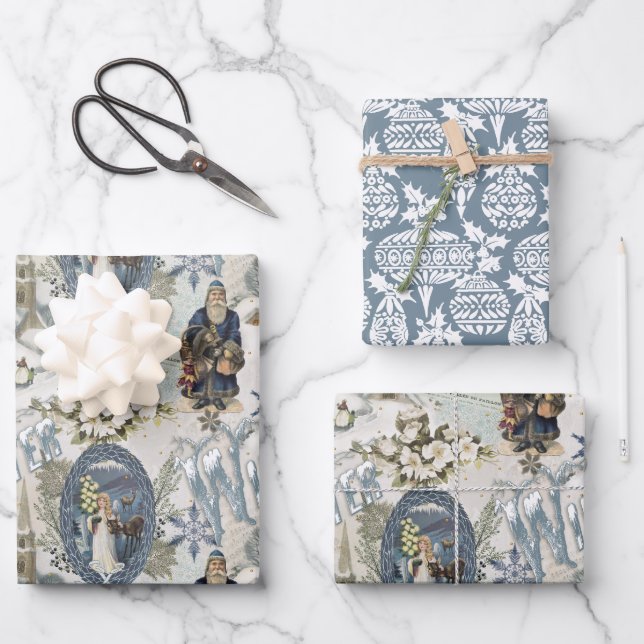 Feuille De Papier Cadeau Vignette Victorian Winter Blues (Recto)